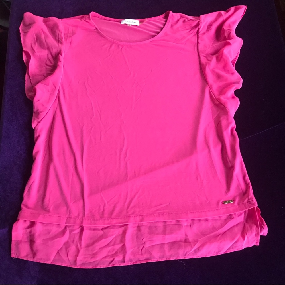 calvin klein pink flutter sleeve top m